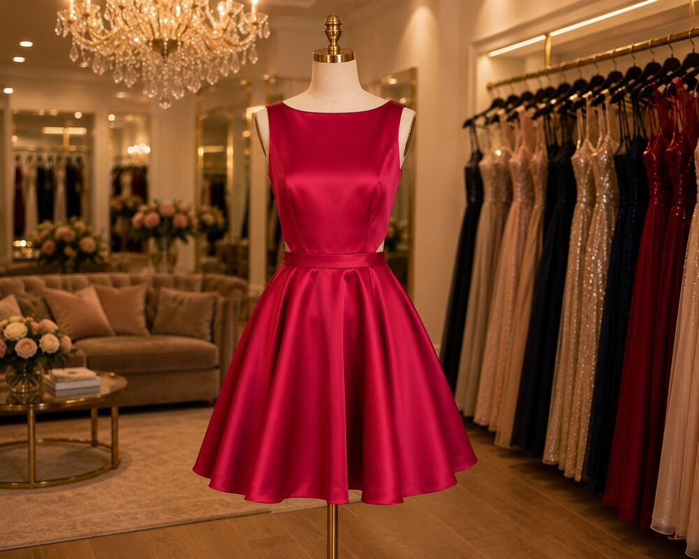 Sherri Hill 50427 Wine Red Satin A-Line Open Back Cocktail Dress Size 12 Prom